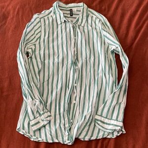 H&M green and white striped button down size 12